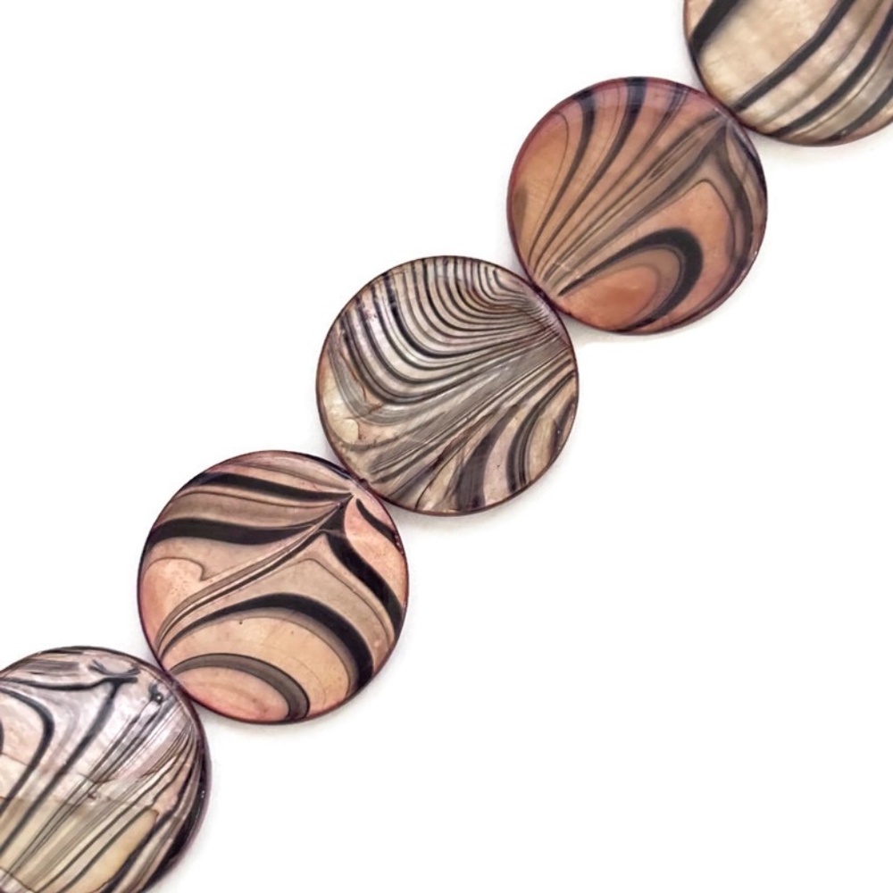 As Low As $2 Smokey Topaz Tiger Stripe Natural Shell Disc Beads 20mm (8)